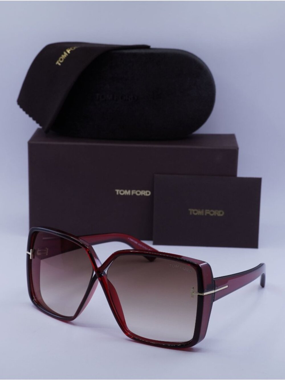 Tom Ford Yvonne FT1117 66G Geometric Sunglasses - Shiny Red \Brown Gradient